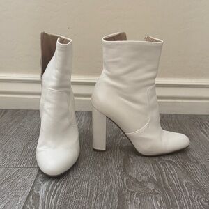 Steve Madden White Leather High Block Heel Ankle Boots
